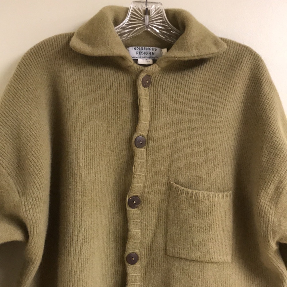 Vintage Indigenous Designs Knit Wool Ribbed Sage Sweater — XXL